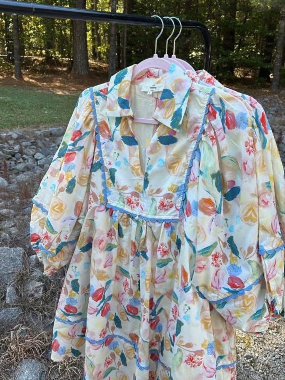 entro Pastel Floral Puff-Sleeve Mini Dress
